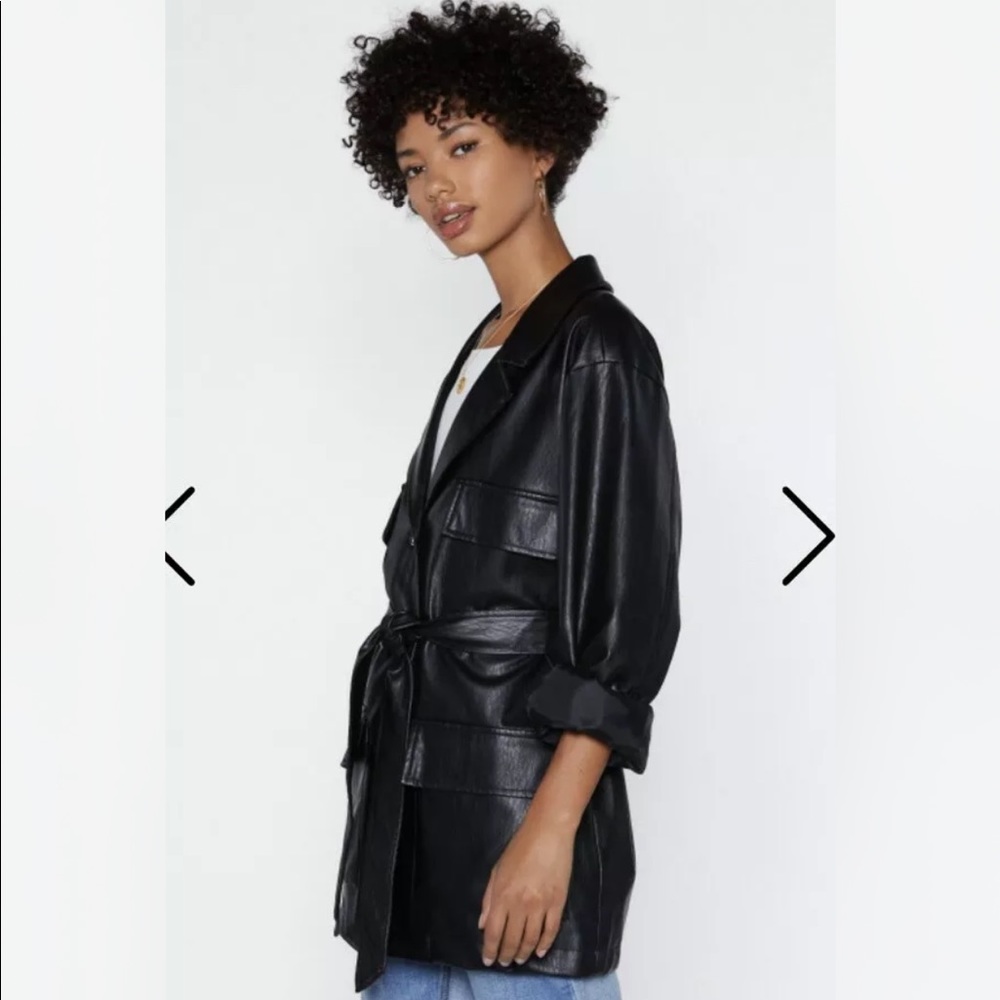 Nasty Gal Faux Leather Belted Jacket Size 4